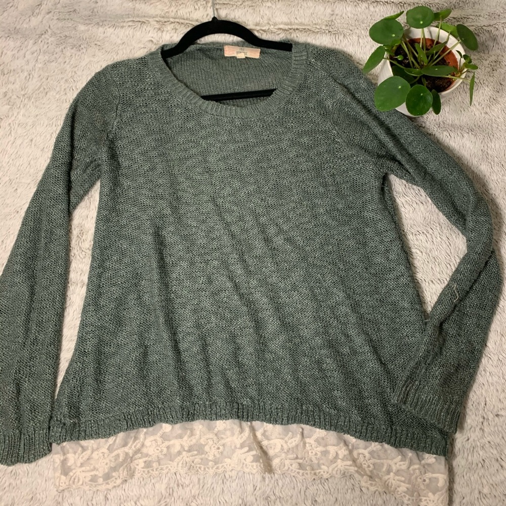 Green Pink Republic Sweater with Crochet Detail